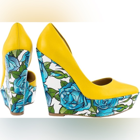 Taylor Says by Taylor Reeve Bonafide yellow genuine leather platform wedges. - Picture 3 of 13